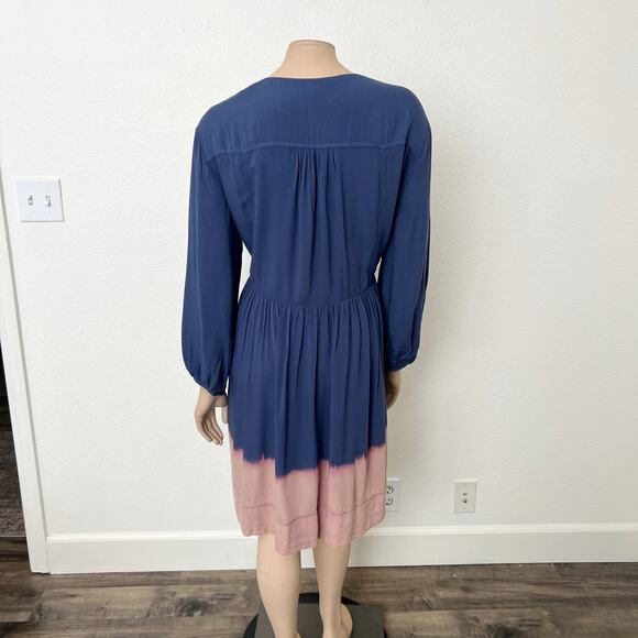 [Anthropologie] Holding Horses Blue Dip Dye Tie Front Peasant Mini Dress Size 14 - Picture 2 of 12